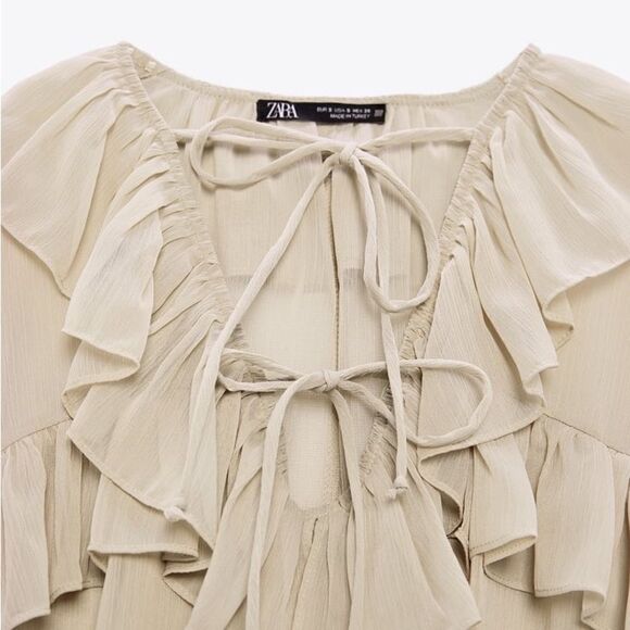 Zara Semi-Sheer Ruffles Blouse New - Picture 3 of 10
